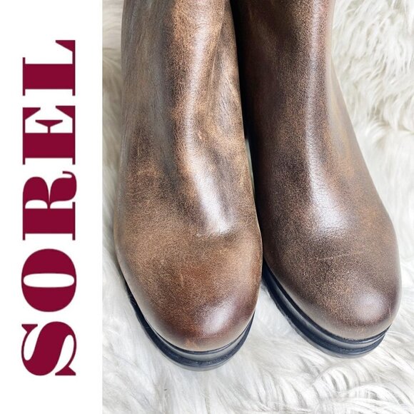 SOREL Blake Leather Waterproof Chelsea Heeled Bootie Brown, Size 11 - Picture 5 of 14